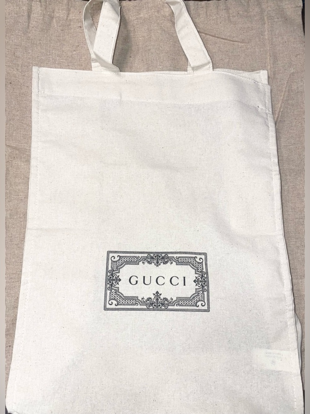 Gucci Cream Canvas Logo Tote with Black Print